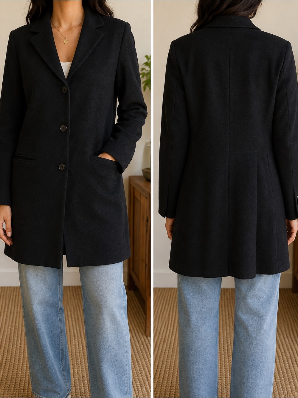 Pendleton Black 100% Virgin Wool Long Blazer Coat Size 14 Tall Made USA